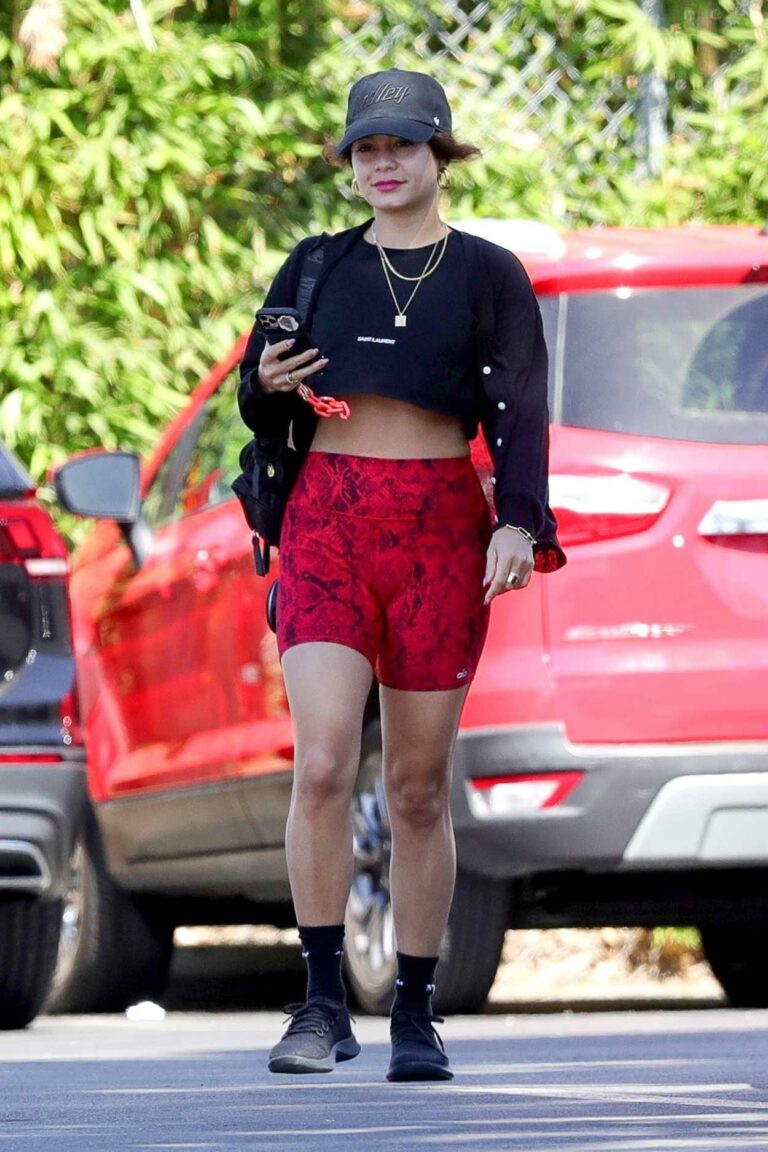 Vanessa Hudgens in a Red Spandex Shorts Leaves Her Workout in Los
