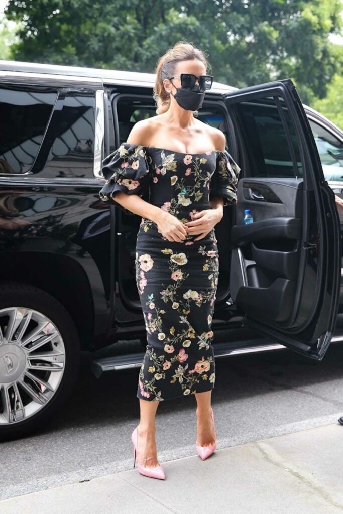 Kate Beckinsale in a Black Floral Dress