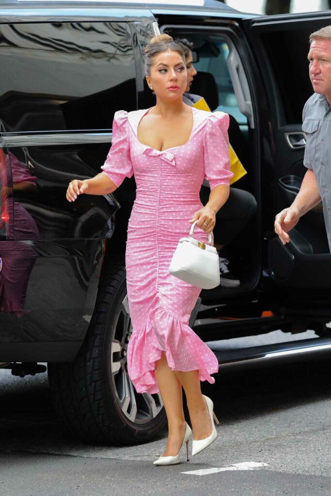 Lady Gaga in a Pink Polka Dot Dress