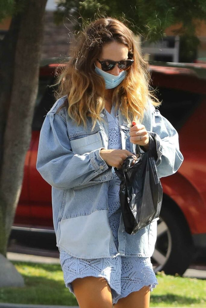 Lily James in a Baby Blue Outfit