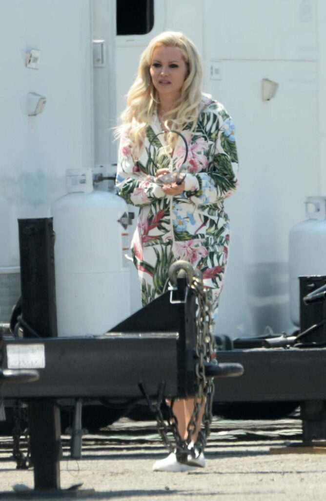 Lily James in a Floral Jumpsuit