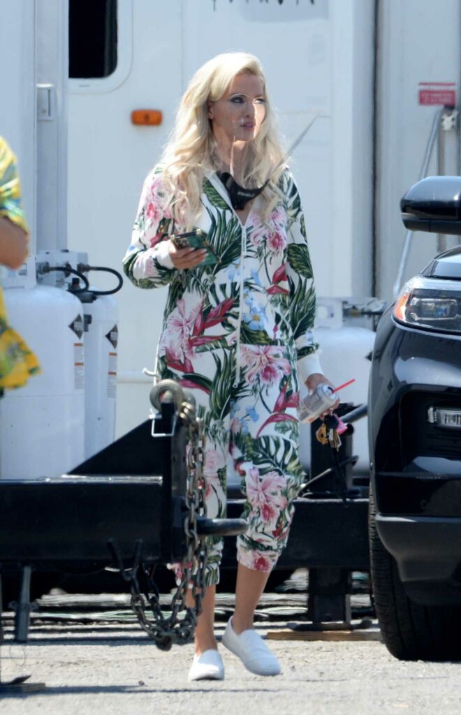 Lily James in a Floral Jumpsuit