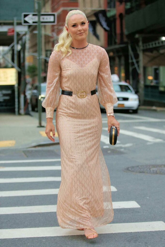 Lindsey Vonn in a Beige Gucci Dress