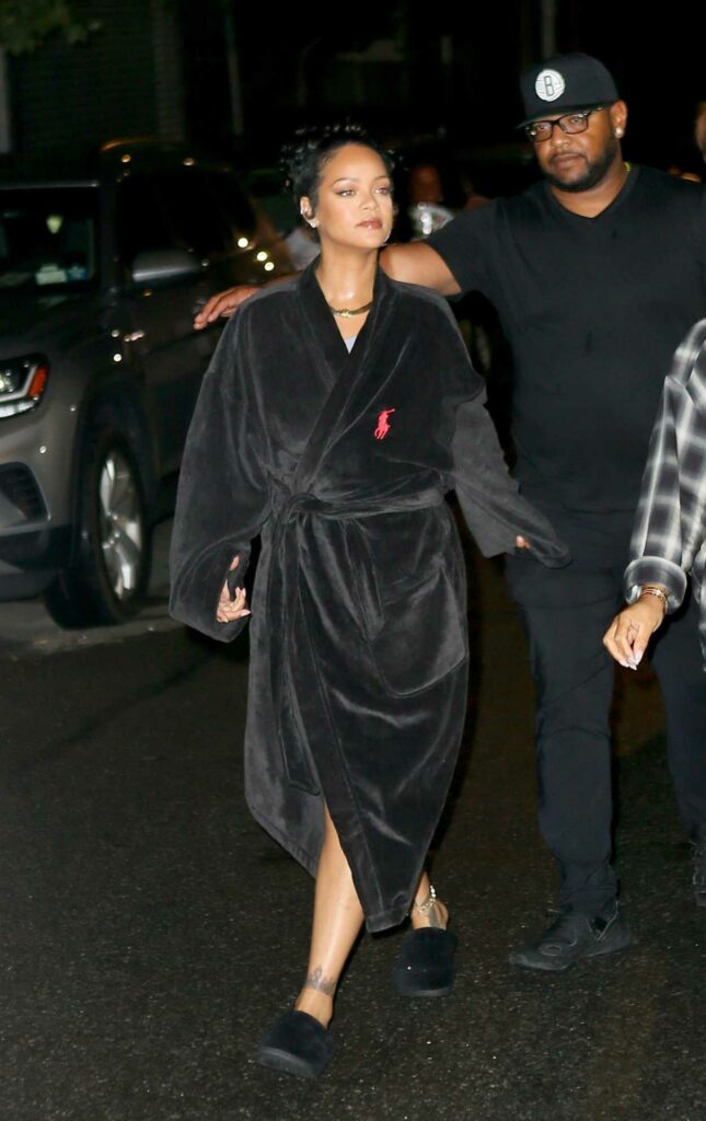 Rihanna in a Black Bathrobe