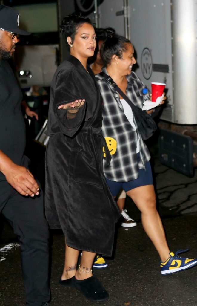 Rihanna in a Black Bathrobe