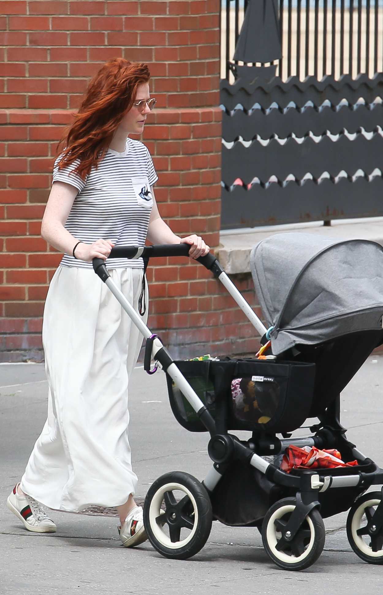 Rose Leslie in a Striped Tee Takes Her Newborn for a Stroll in New York ...