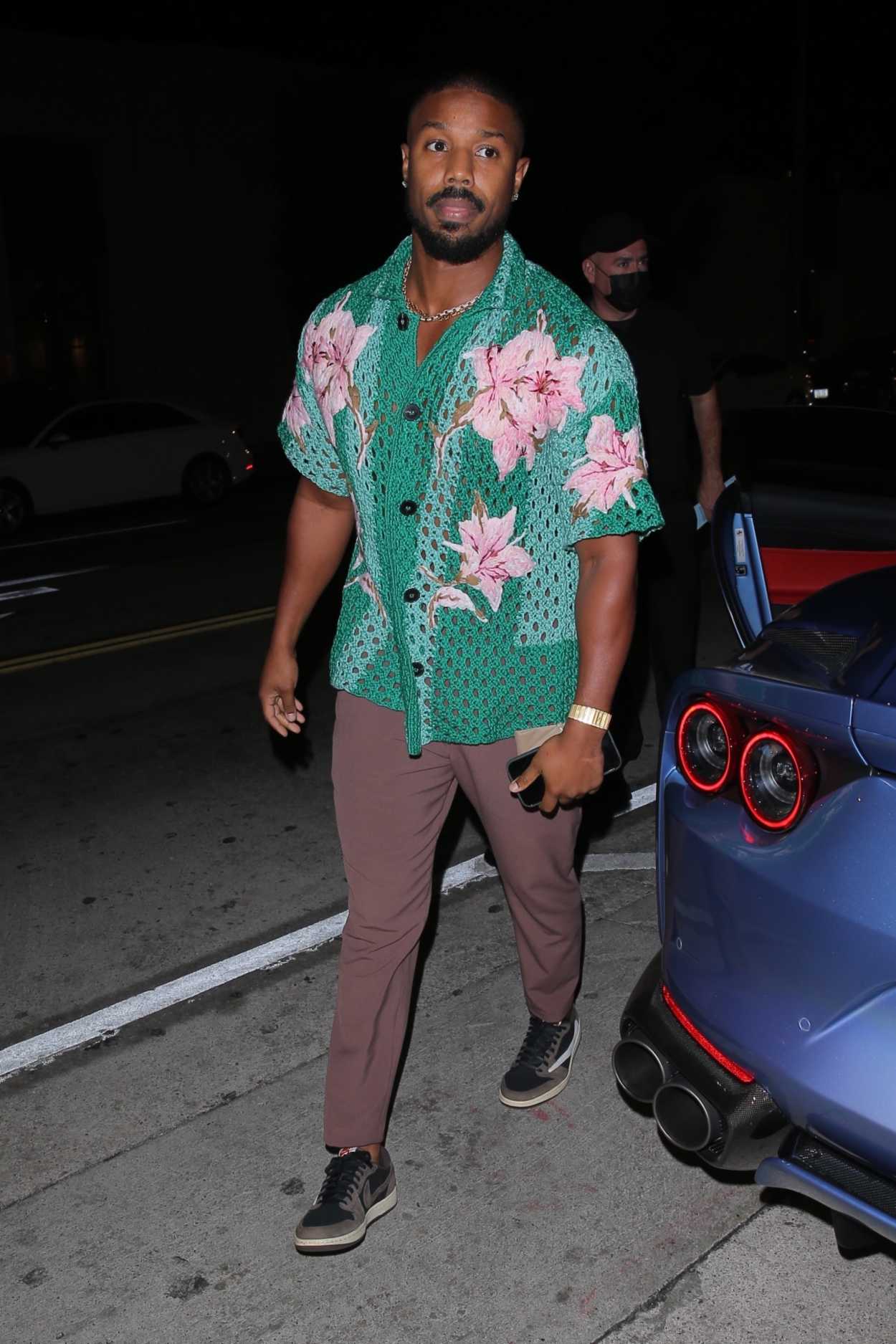 Michael B. Jordan in a Green Floral Shirt Arrives at Catch LA in West ...