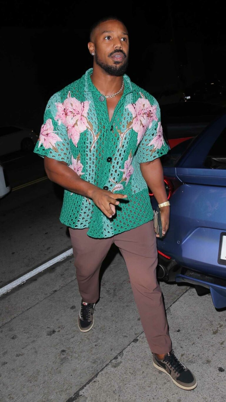 Michael B. Jordan in a Green Floral Shirt Arrives at Catch LA in West ...