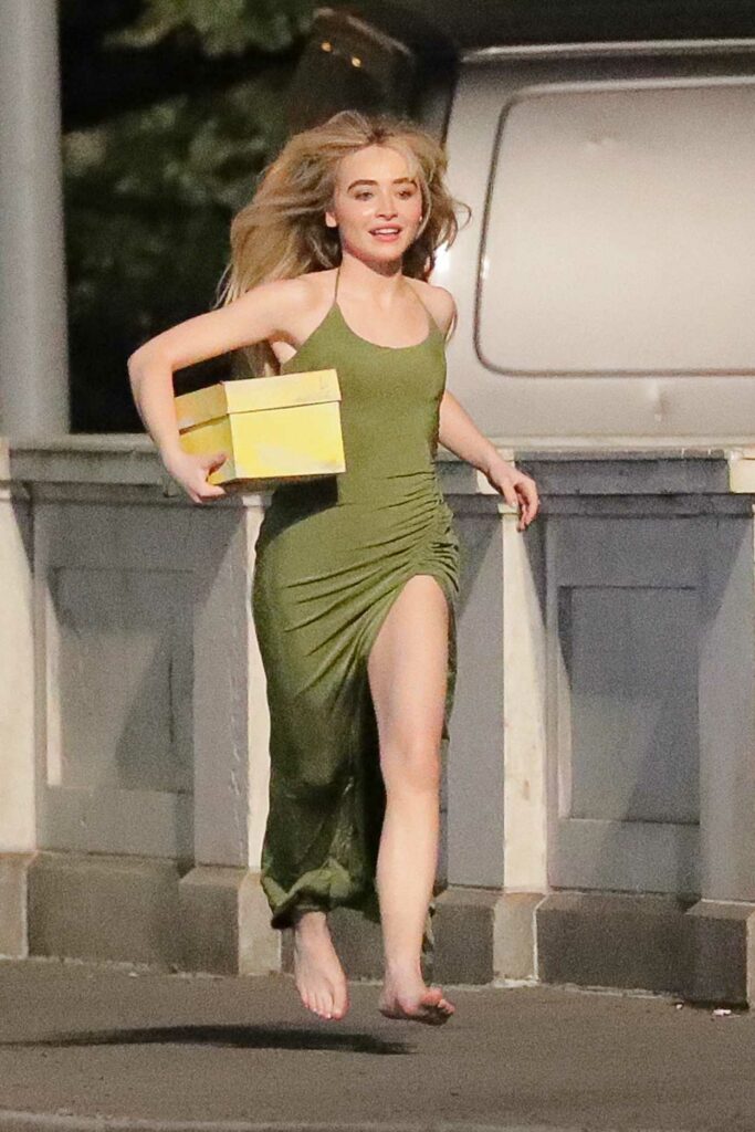 Sabrina Carpenter in an Olive Dress