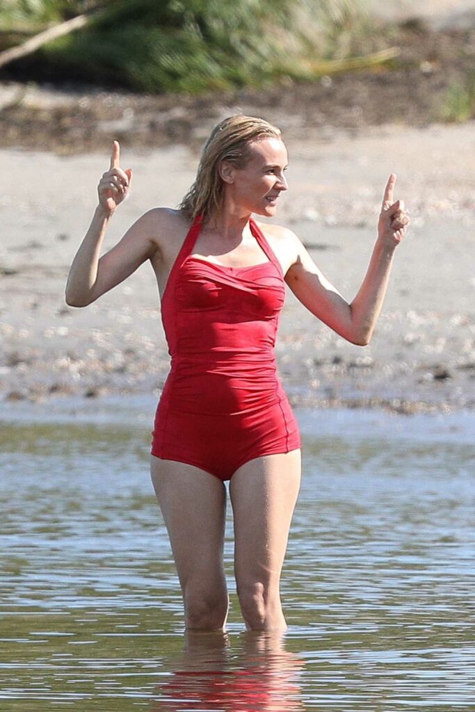 Diane Kruger in a Red Swimsuit