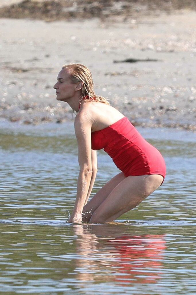 Diane Kruger in a Red Swimsuit