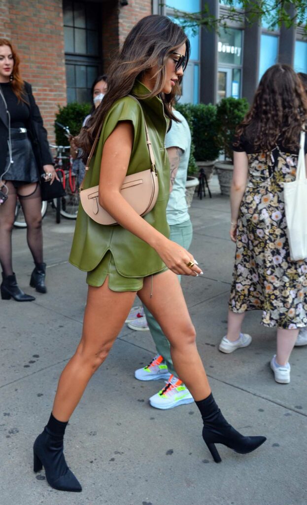 Eiza Gonzalez in a Leaher Olive Outfit