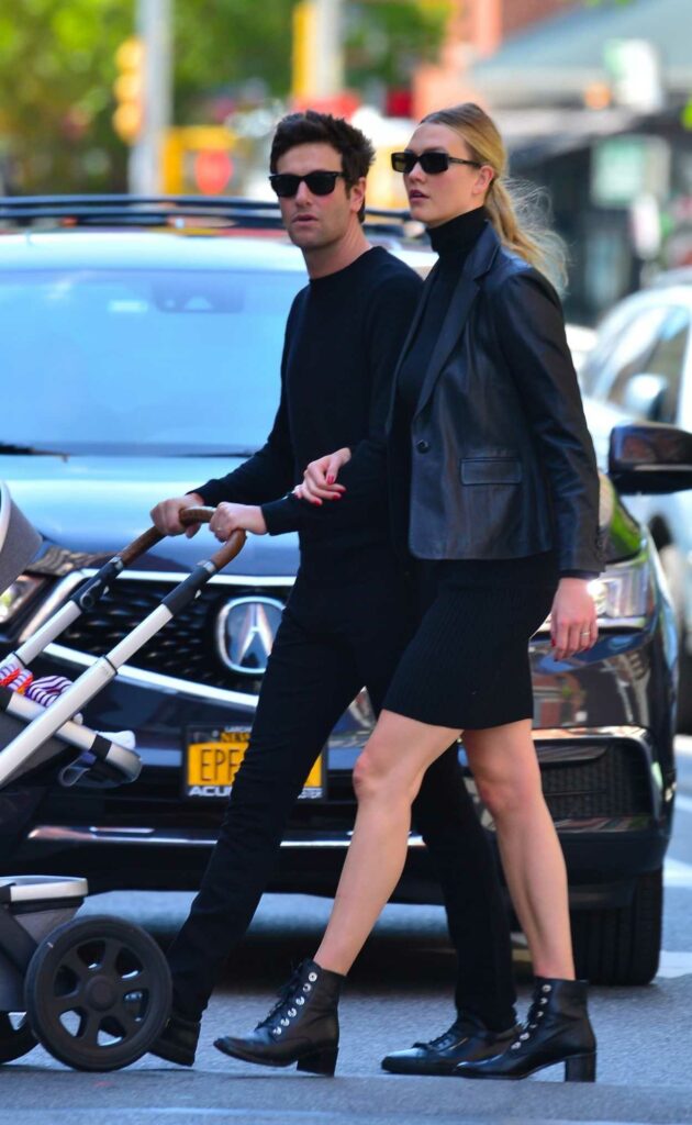 Karlie Kloss in a Black Leather Blazer