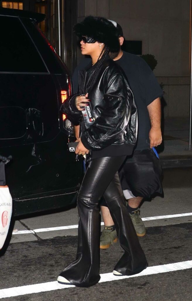 Rihanna in a Black Leather Outfit