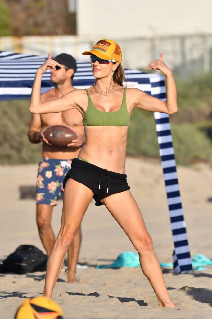 Alessandra Ambrosio in a Green Sports Bra
