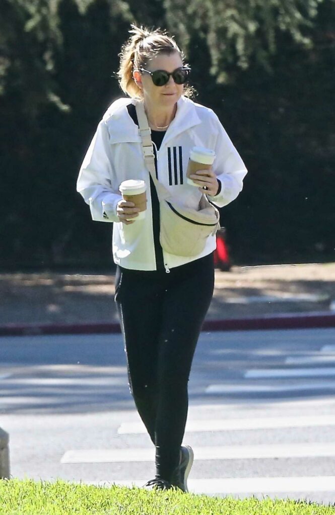 Ellen Pompeo in a White Track Jacket