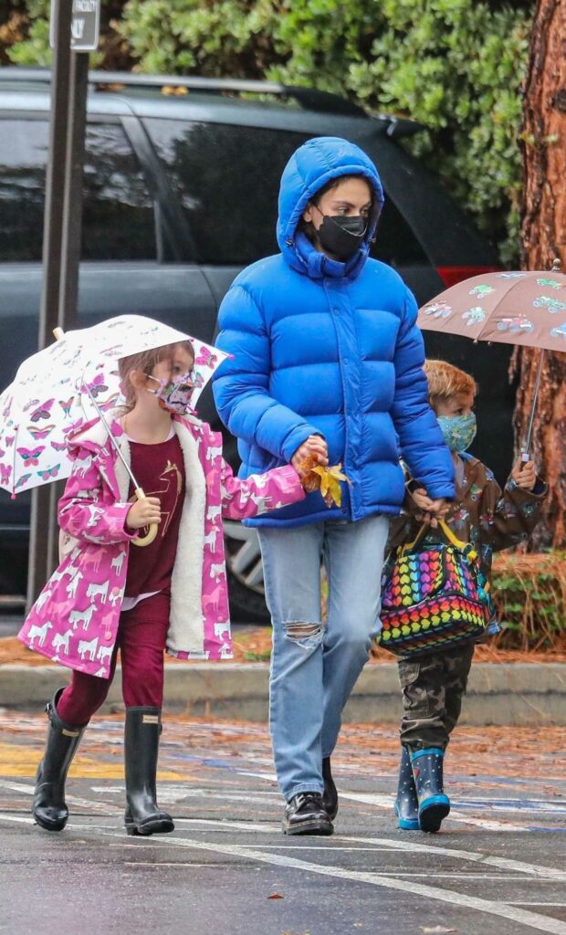 Mila Kunis in a Blue Puffer Jacket