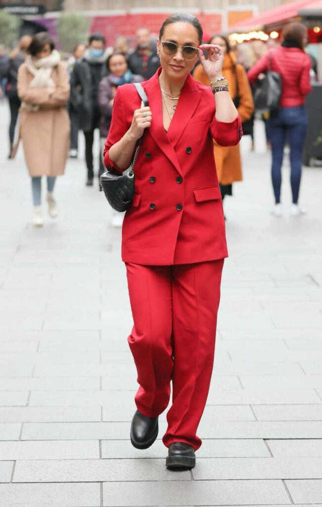 Myleene Klass in a Red Pantsuit
