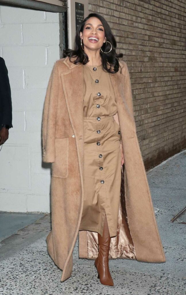 Rosario Dawson in a Beige Coat