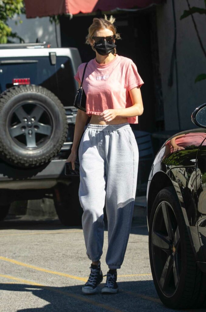 Stella Maxwell in a Pink Cropped Tee
