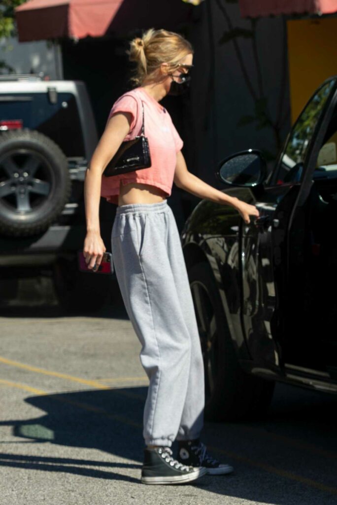 Stella Maxwell in a Pink Cropped Tee