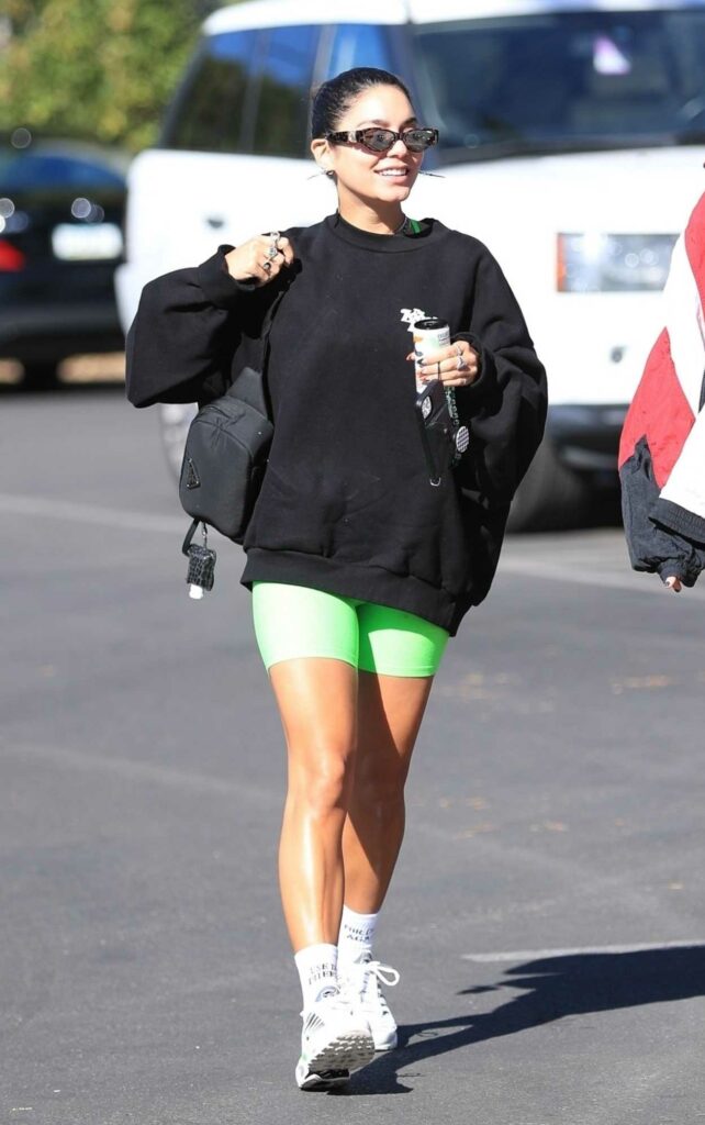 Vanessa Hudgens in a Neon Green Spandex Shorts