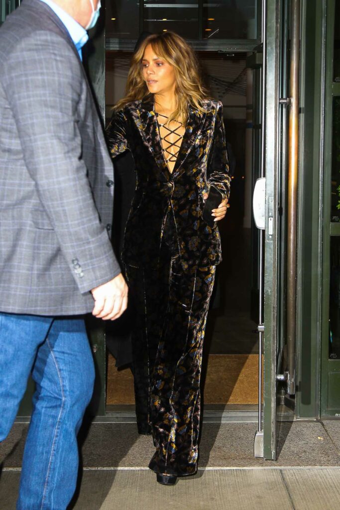 Halle Berry in a Black Patterned Pantsuit