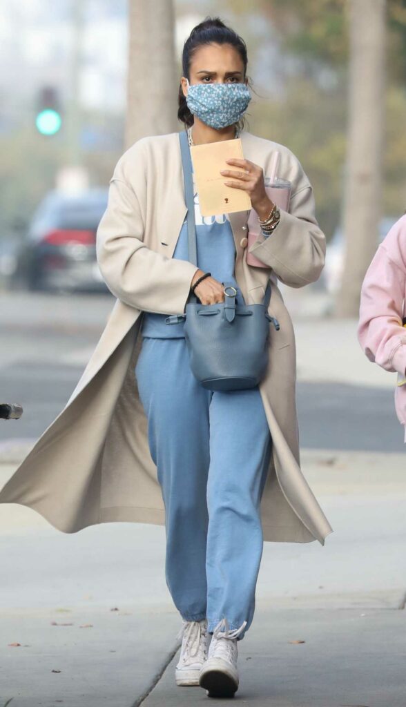 Jessica Alba in a Beige Coat
