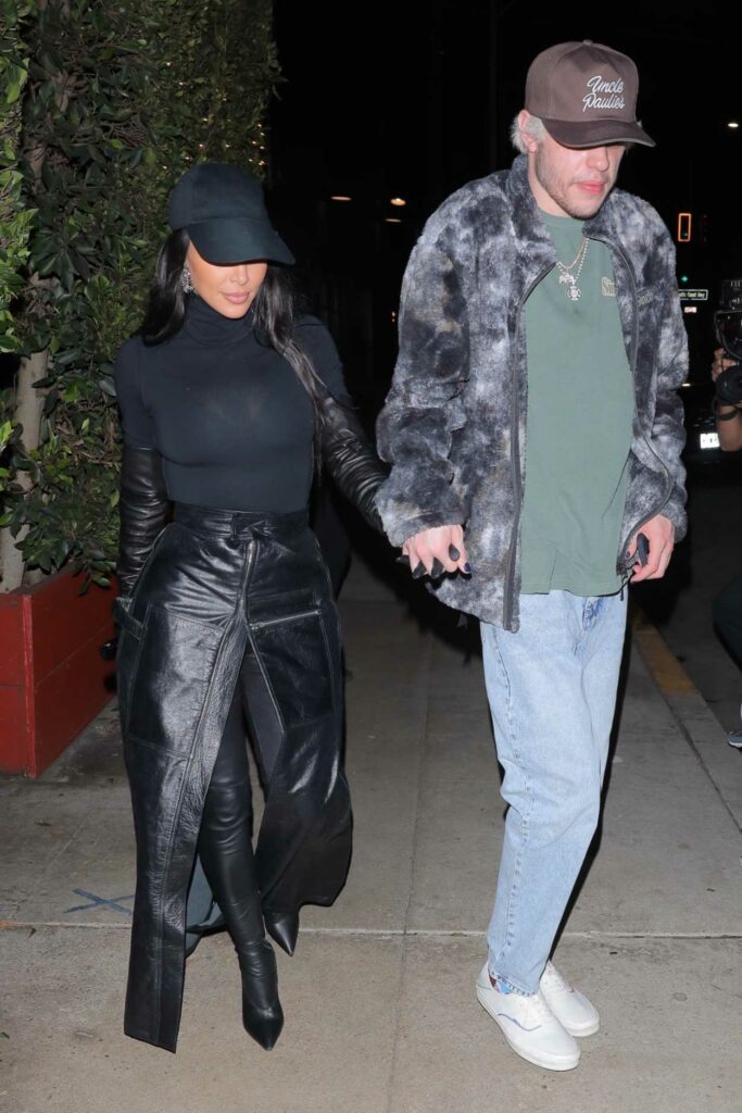 Kim Kardashian in a Black Leather Skirt