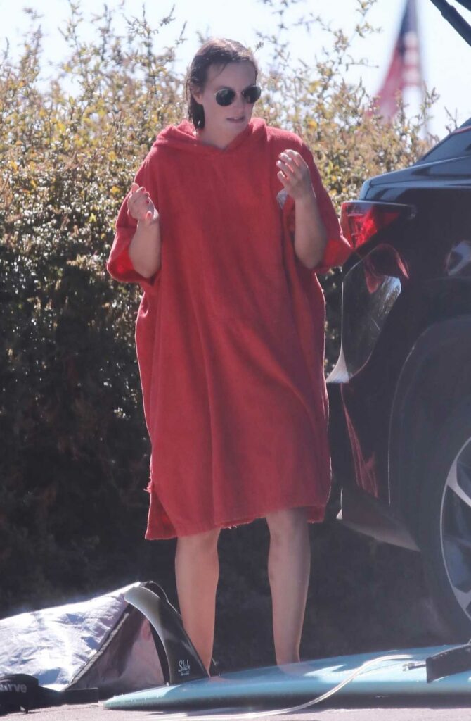 Leighton Meester in a Red Hooded Robe
