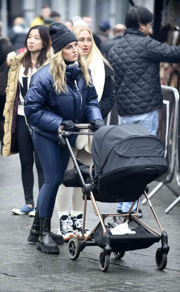 Perrie Edwards in a Blue Puffer Jacket