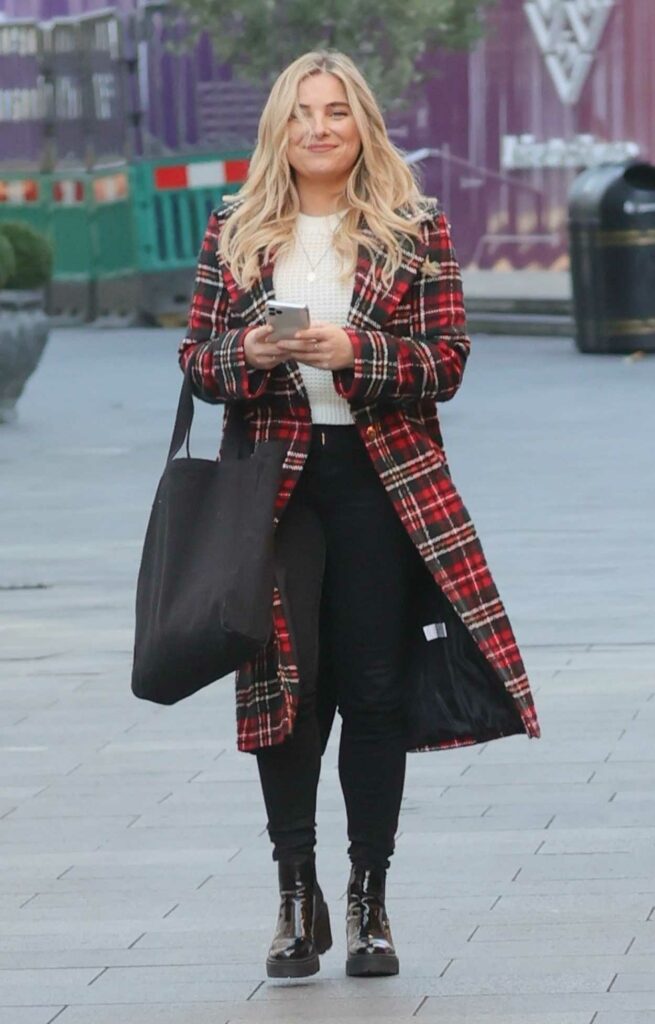 Sian Welby in a Plaid Coat