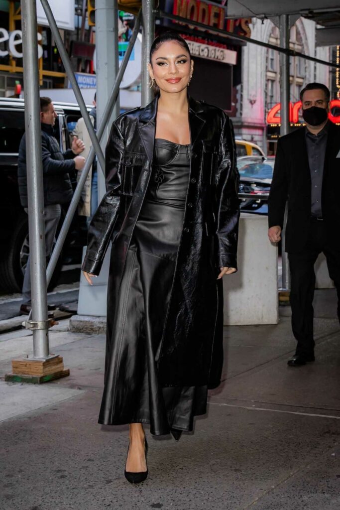 Vanessa Hudgens in a Black Leather Coat