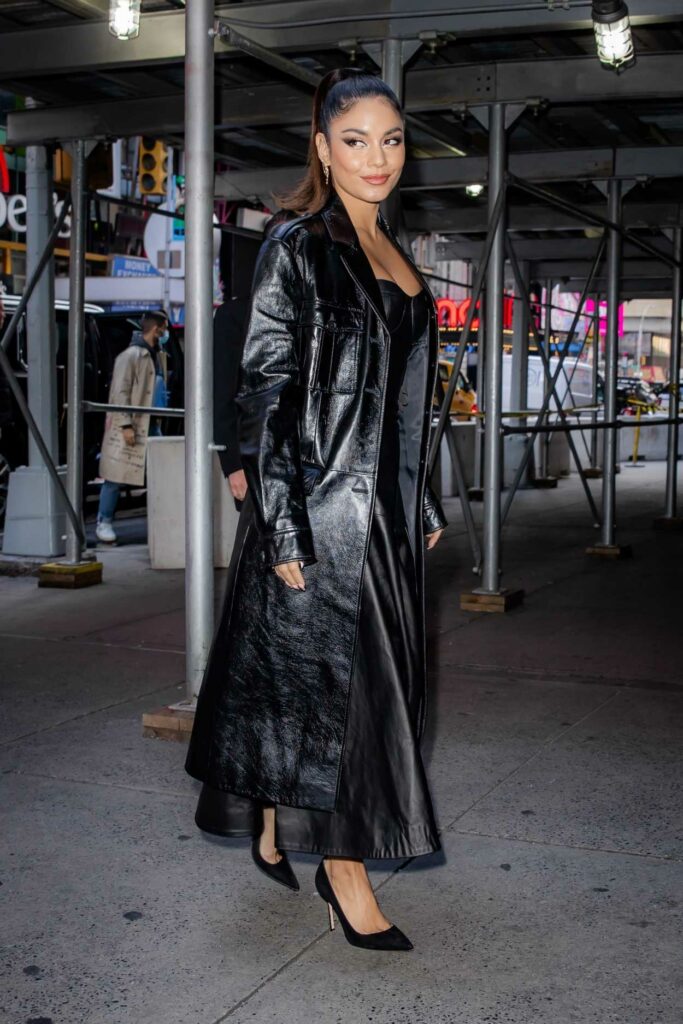 Vanessa Hudgens in a Black Leather Coat