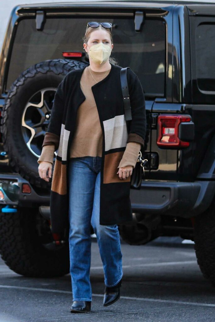Amy Adams in a Caramel Coloured Protective Mask