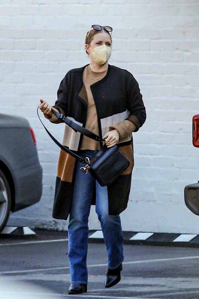 Amy Adams in a Caramel Coloured Protective Mask