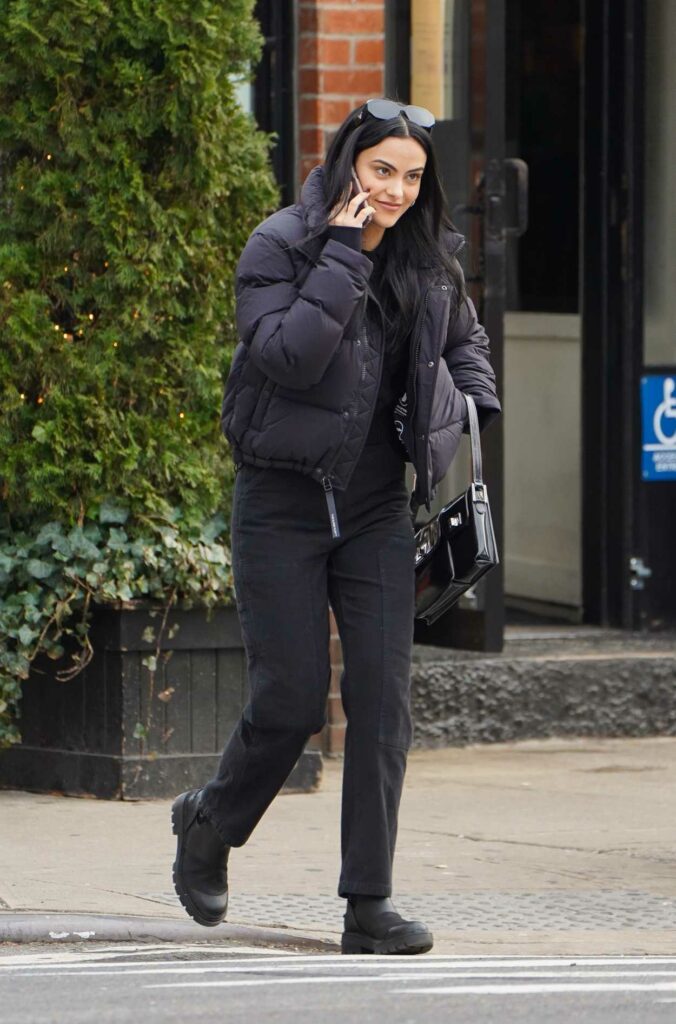 Camila Mendes in a Black Puffer Jacket