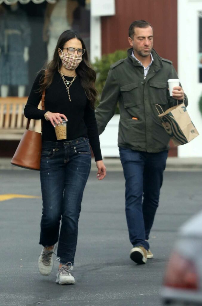Jordana Brewster in a Plaid Protective Mask