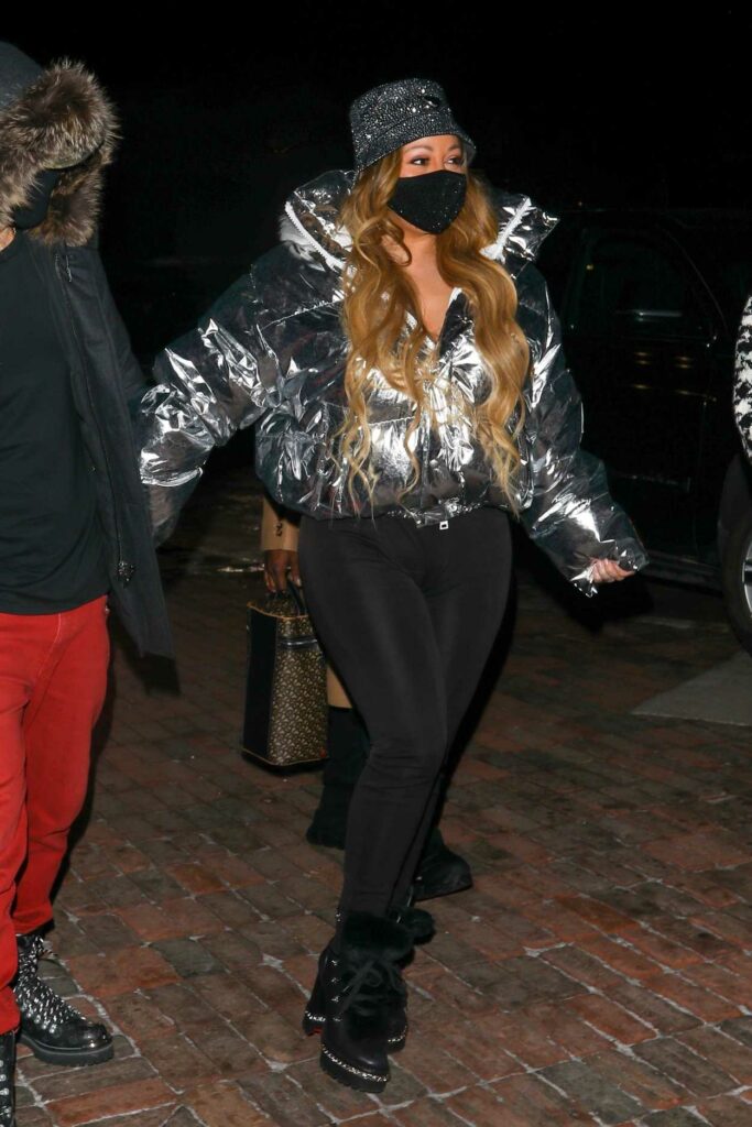 Mariah Carey in a Grey Puffer Jacket