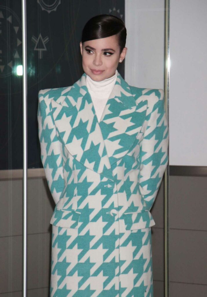 Sofia Carson in a Patterned Coat