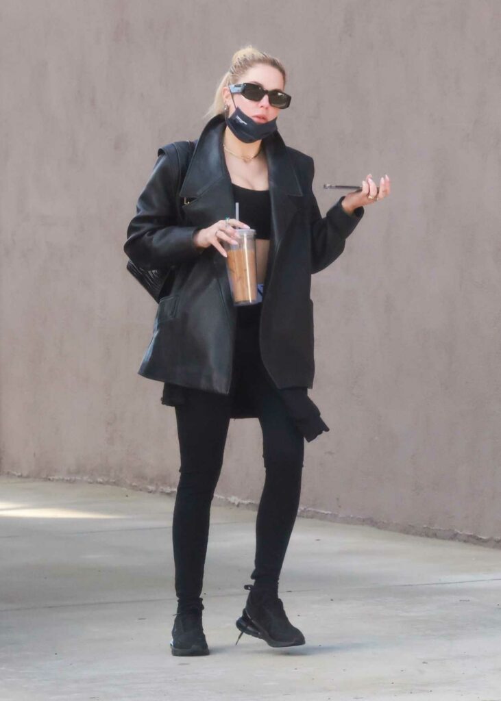 Ashley Benson in a Black Leather Blazer