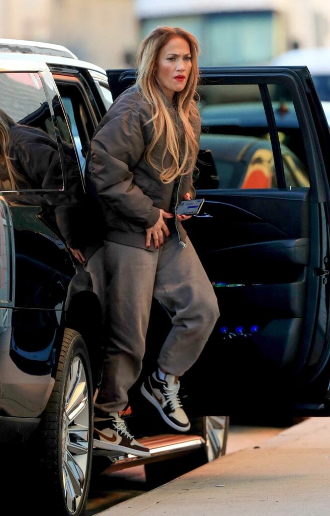 Jennifer Lopez in a Grey Bomber Jacket