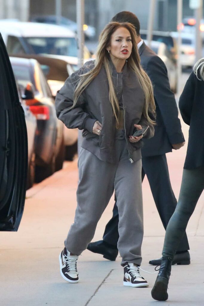 Jennifer Lopez in a Grey Bomber Jacket