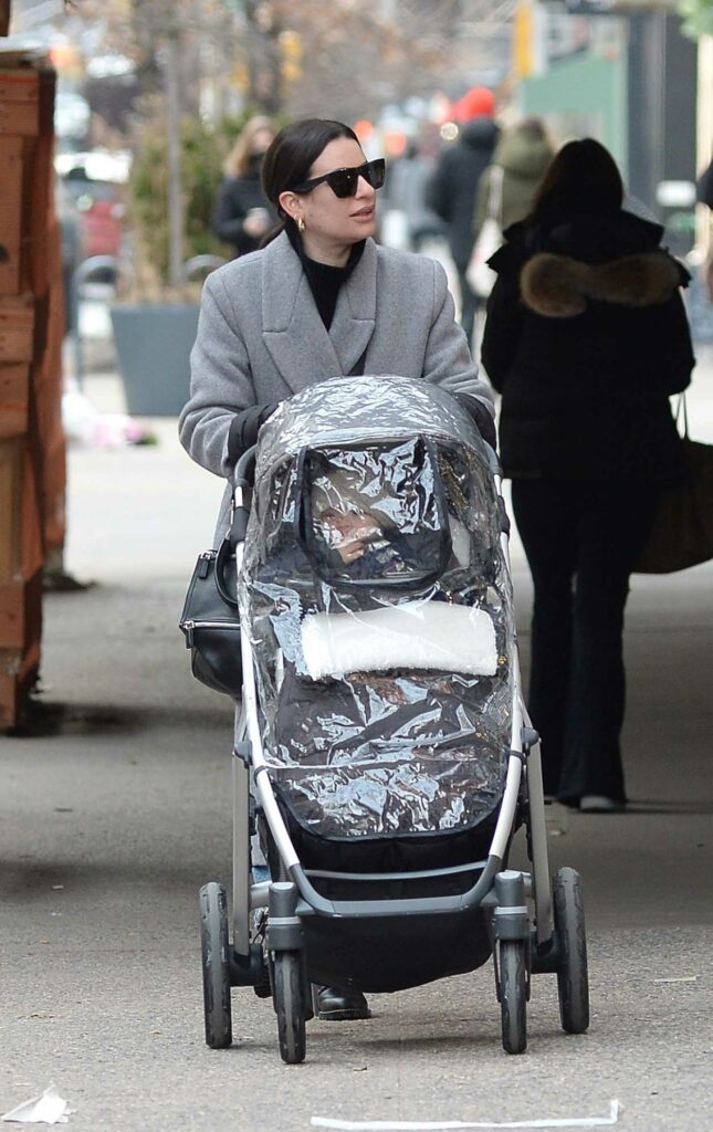 Lea Michele in a Grey Coat