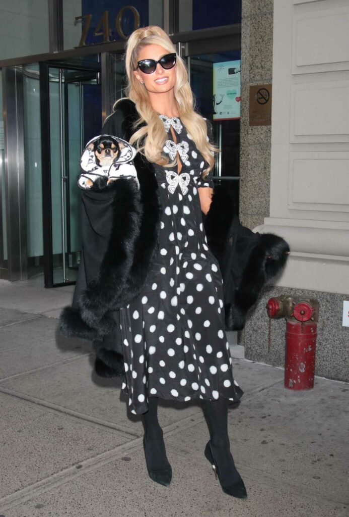Paris Hilton in a Black Polka Dot Dress