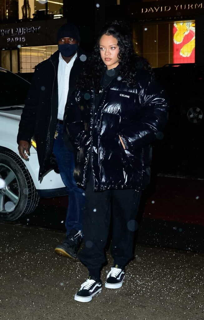 Rihanna in a Black Puffer Jacket