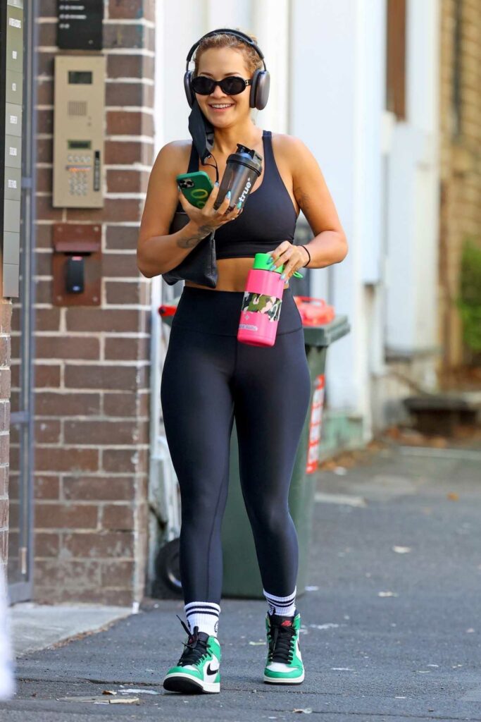 Rita Ora in a Black Workout Ensemble