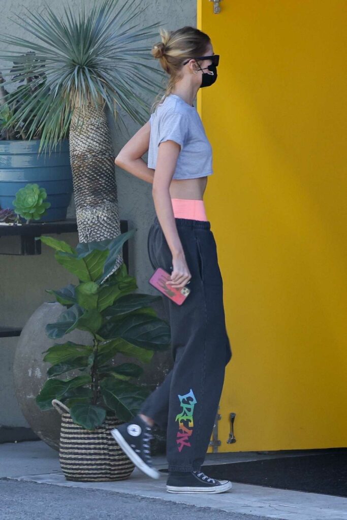 Stella Maxwell in a Grey Cropped Tee