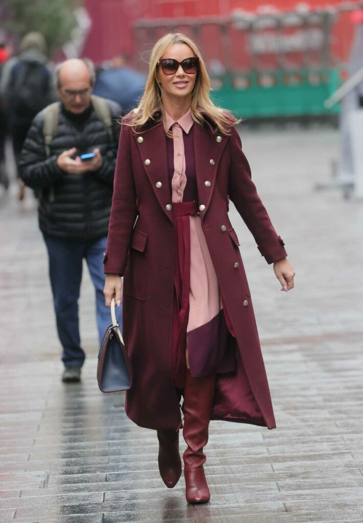 Amanda Holden in a Burgundy Coloured Coat