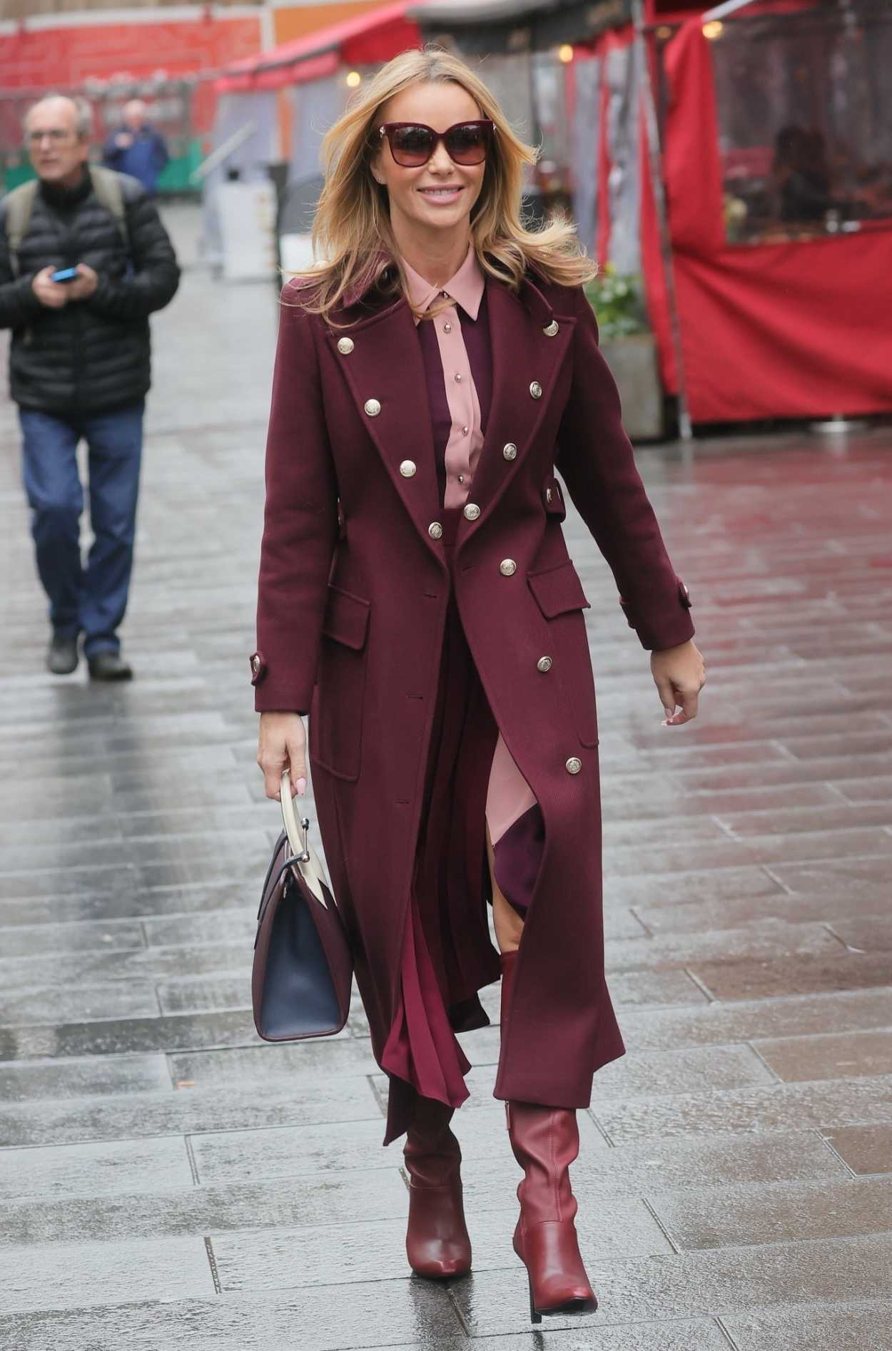 Amanda Holden in a Burgundy Coloured Coat Was Seen Out in London 02/04 ...